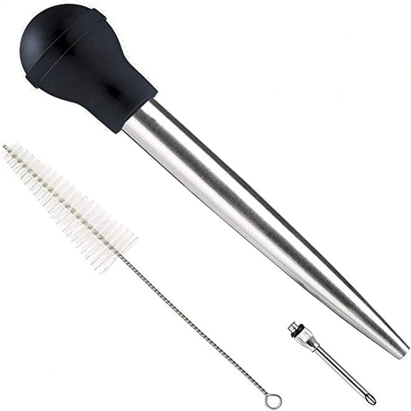 MeiAoJia Stainless Steel Turkey Baster Syringe, Flavor Injector Needle,With Cleaning Brush- Easy to clean, Rubber Bulb - Image 1